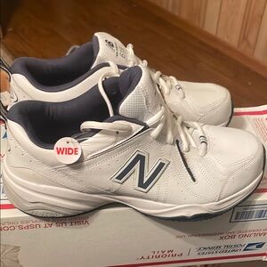 New Balance 619 White and Navy Athletic Shoes. Wide 4E